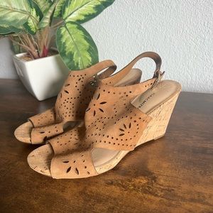 Isaac Mizrahi Live Sabrina Cork Heel Perforated Leather Cut Out Wedges
